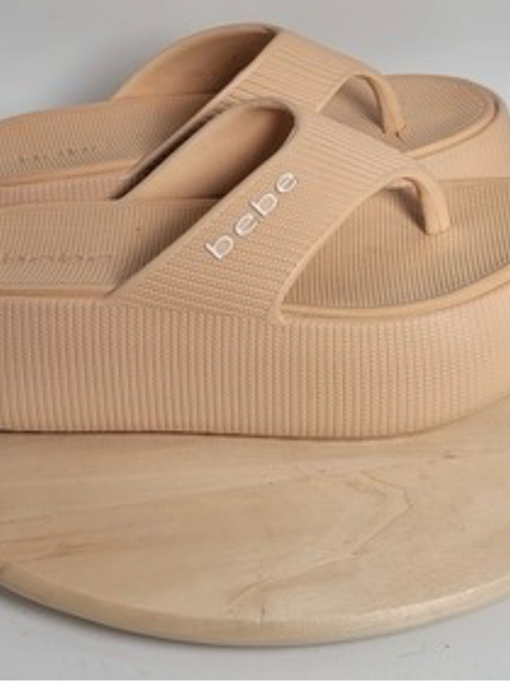 bebe Beige Platform Flip Flop Sandals